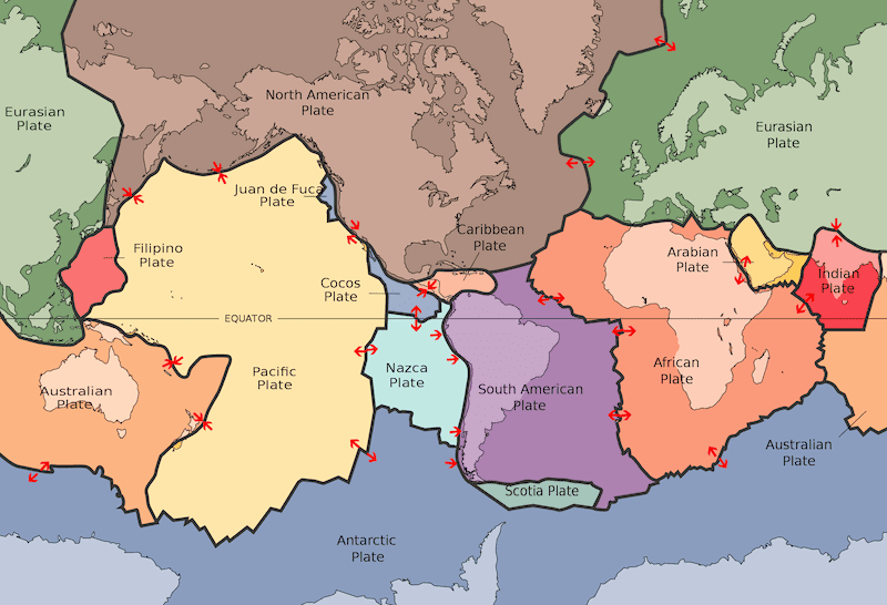 Mapa de la Tierra dividido en varias regiones grandes, irregulares y coloreadas.