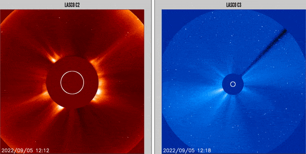 5 de septiembre de 2022 Imágenes de LASCO que muestran una explosión solar.