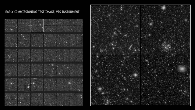 El Instrumento Visible Euclid (VIS) tomará imágenes del cielo en luz visible (550 a 900 nm) para tomar imágenes nítidas de miles de millones de galaxias y medir sus formas. Esta imagen fue tomada durante la puesta en servicio de Euclides.